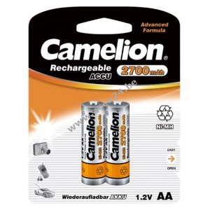 Camelion AA HR6 2700mAh NiMH oplaadbare batterij, blisterverpakking van 2