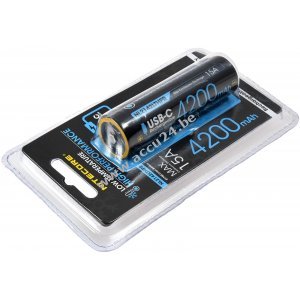 Nitecore Li-Ion accu type 21700 NL2142LTHPR 4200mAh, met USB, bestand tegen lage temperaturen