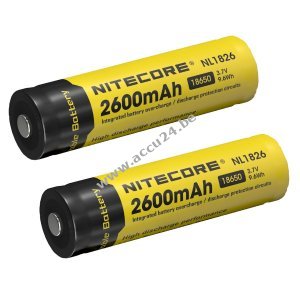 2x Nitecore Li-Ion speciale oplaadbare batterij 18650 2600mAh