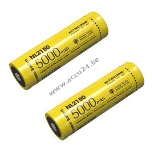 2x Nitecore Li-Ion accu type 21700 NL2150, 5000mAh