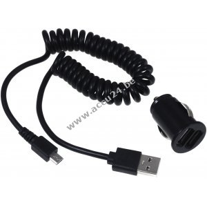 Auto/Vrachtwagen Lader 12-24V 2 x USB incl. USB Spiraalkabel met Micro USB