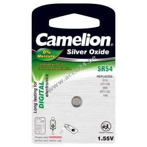 Camelion zilveroxide knoopcel SR54 / G10 / LR1130 / 389 / SR1130 / 189 blisterverpakking van 1