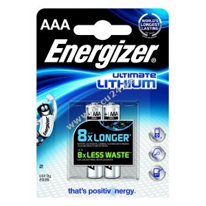 Lithiumbatterij Energizer L92 / Micro / AAA / FR03 blisterverpakking van 2