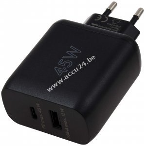 goobay 2-poorts USB Snellader USB-PD/QC Adapter 45 W Zwart